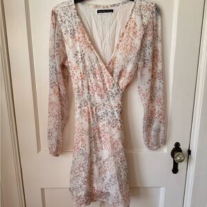 Abercrombie & Fitch Blush and Gray Floral Wrap Dress